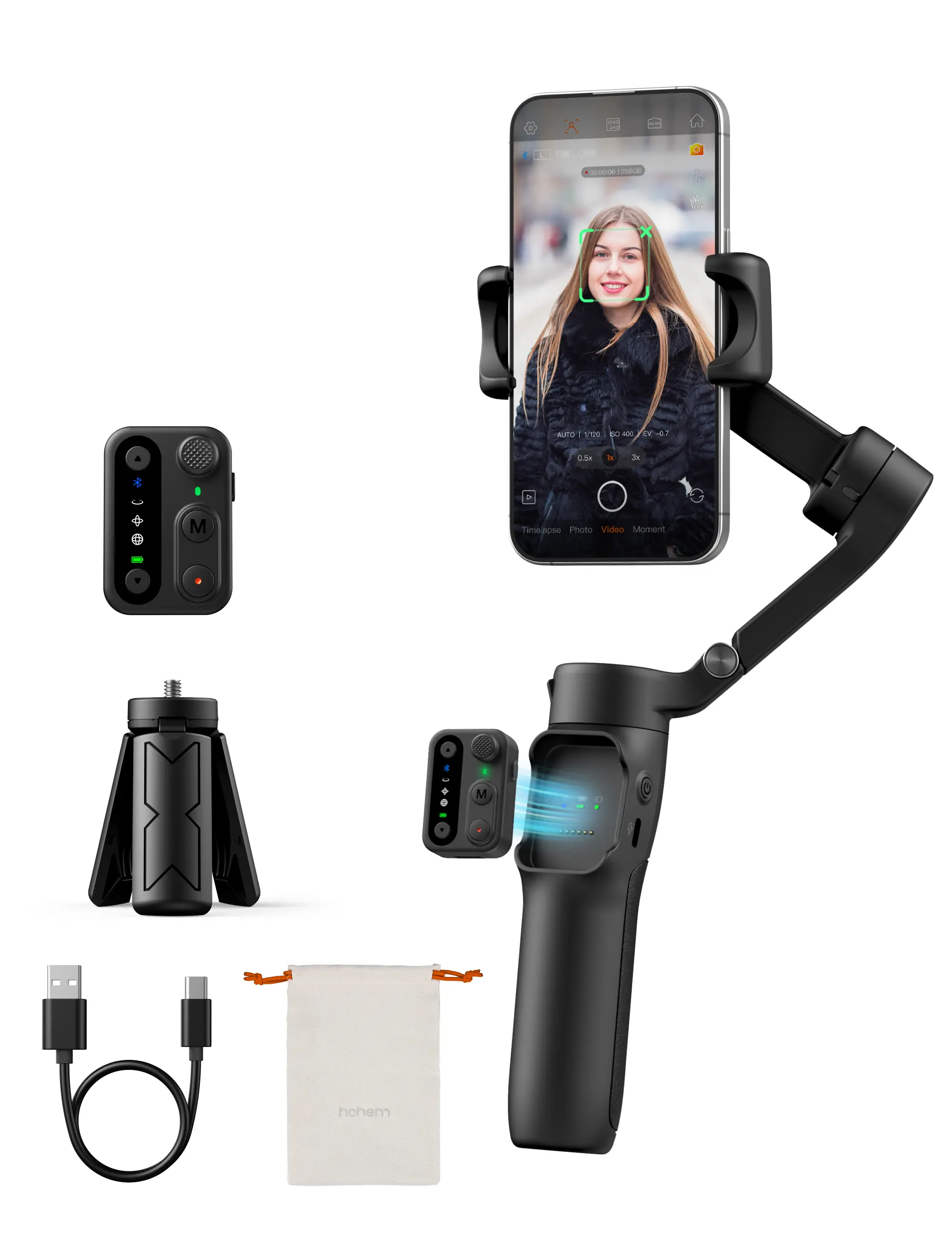 hohem iSteady X3SE Gimbal Stabilizer for iPhone & Android, Smartphone Foldable Gimbal with Detachable Magnetic Remote Control, Ai Tracking App Supported Portable Foldable 3-Axis Phone Gimbal for Android & iPhone 17 series, Ideal for Travel Vlogging