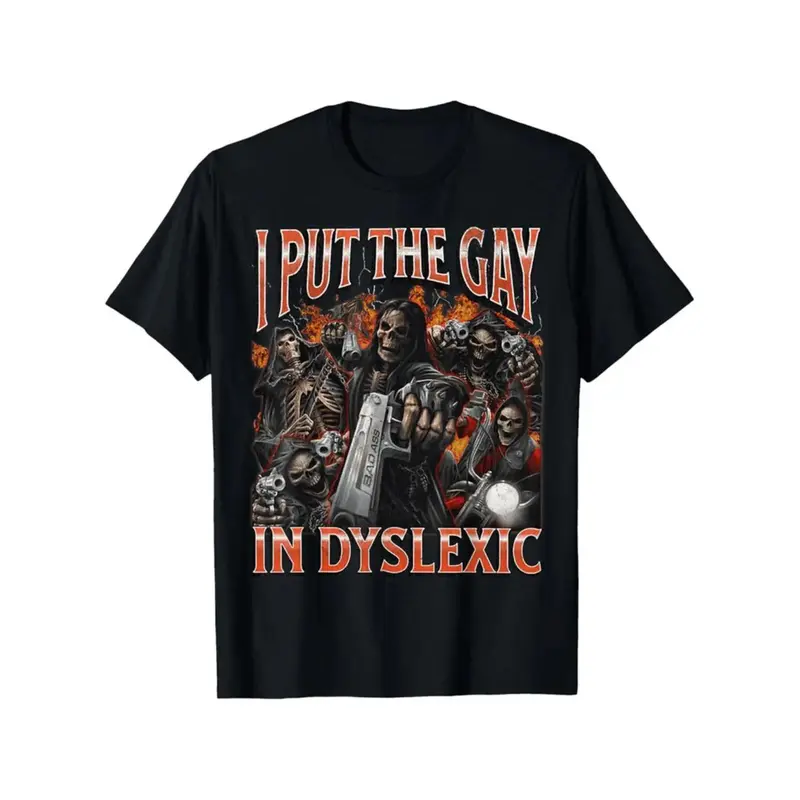 100% Cotton Horror Halloween I Put The Gay In Dyslexic Funny Hard Skeleton Meme Bootleg T-Shirt, , Comafortable Casual, Soft Breathable Short Sleeve Tee Gifts For Men Women Parents And Friends, Black S-XXXL T-Shirt For Men and Women