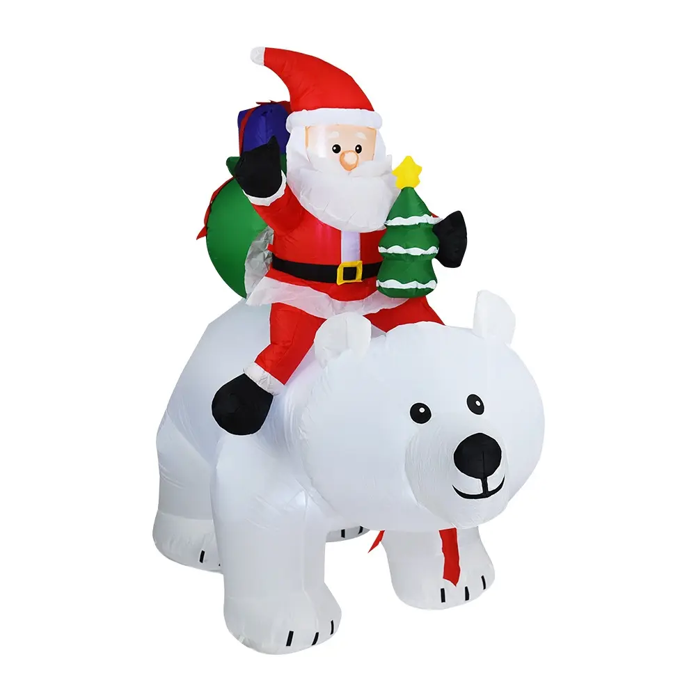 Outdoor Inflatables Christmas Decoration - Inflatable Santa Riding Nodding Bear, Light-Up, Weatherproof PVC Made Home Festive Holiday Decor, Playful