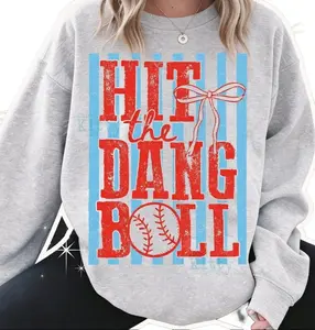 Hit The Dang Ball Shirt, Coquette Bow Baseball Graphic, Game Day Design Crewneck Tee, Funny Sports Outfit, Gift for Baseball Moms, Womenswear