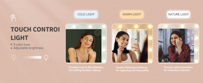 YITAHOME LED Vanity Desk Set with Large Mirror, 10 Drawers, 3-Color Lighting, Transparent Glass Top, Power Outlet, and Storage Bench for Makeup and Beauty