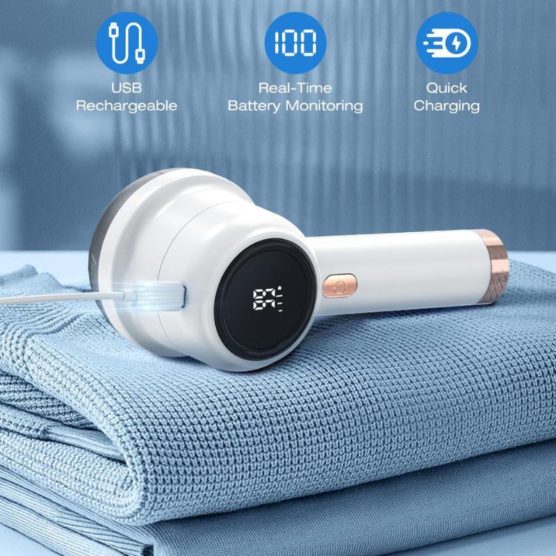 Rechargeable Fabric Shaver With 2 Total 6-Leaf Stainless Steel Blades， Lint Remover with 3-Speed and LED Display - lint shaver & Sweater shaver for Clothes Fuzz，lint ball，pills，bobbles and more.