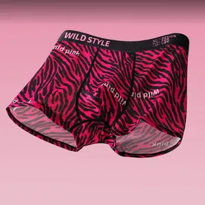 Men’s Pink Printed Boxer Briefs 4-Pack, Silky Ice Silk Underwear for Men, Breathable Lightweight Fabric, Leopard & Graphic Print Design, Soft Stretch Fit, Elastic Waistband, Fashion Boxer Briefs for Everyday Wear