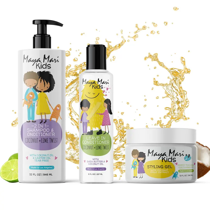 Maya Mari Kids Anti-Frizz Curly Hair Set: 2-in-1 Shampoo, Leave-In Conditioner, Hair Gel for Coilies, Flyaways (Ideal for Little Ones' Wavy Tresses)