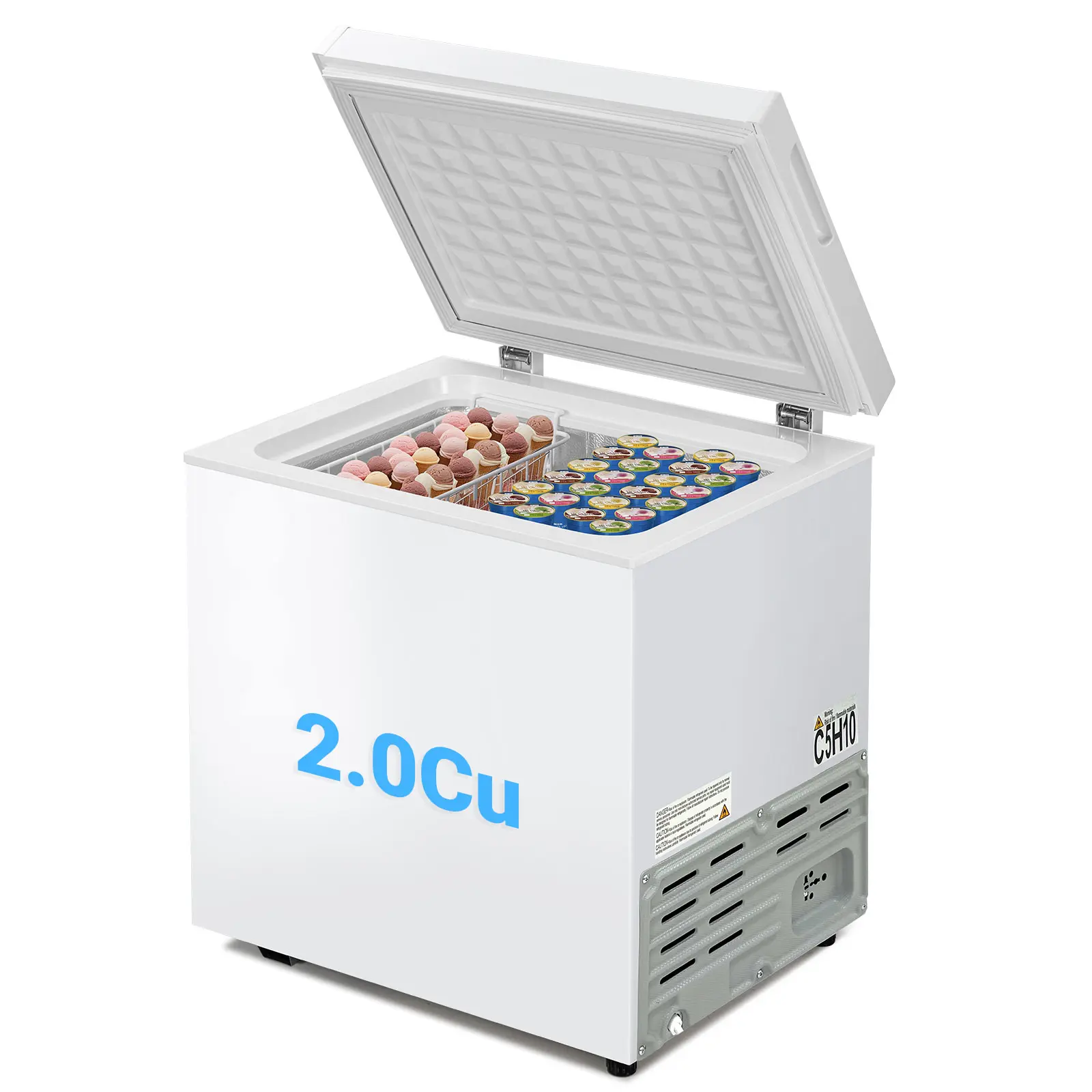 DollarDash 2.0/3.0 Cu.Ft Chest Freezer - Compact Deep Freezer with Removable Basket, Energy Efficient & Quiet Top Door Design, Mini Freezer Adjustable 7 Thermostat, for Home, Apartment, Garage, Dorm (White)