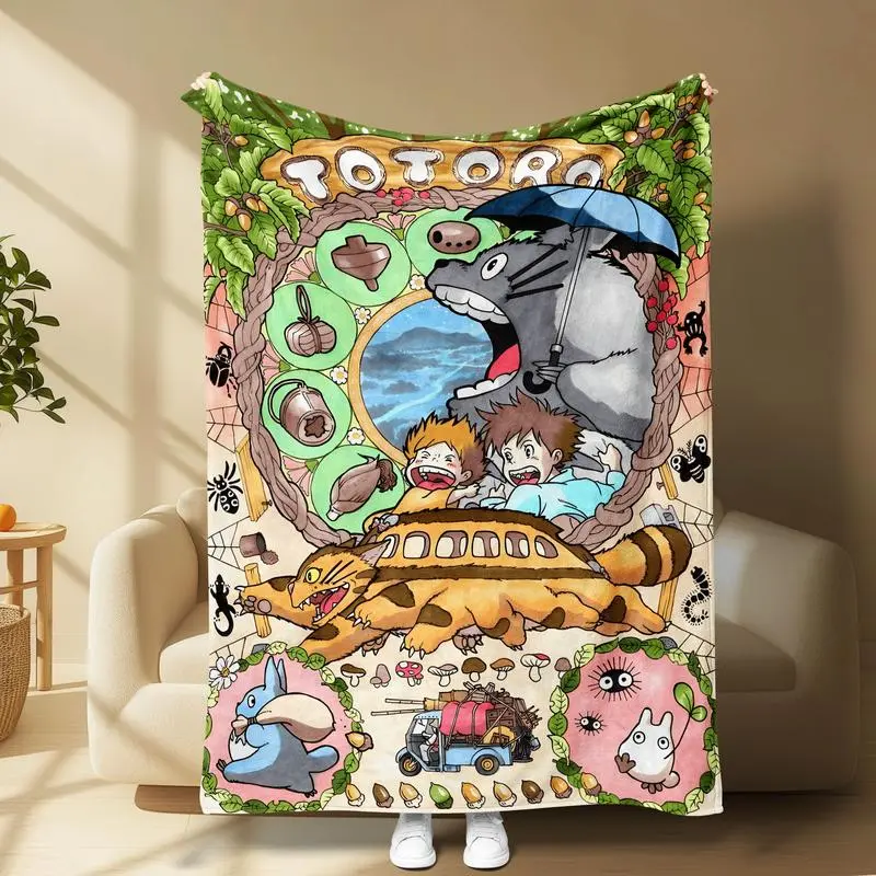 Totoro Soft Flannel Bedding Blanket - Cozy Cartoon Graphic Throw, Home Decor for Studio Ghibli Fans (Bed, Sofa Use), Soft Flannel Blanket, Bedding Blankets