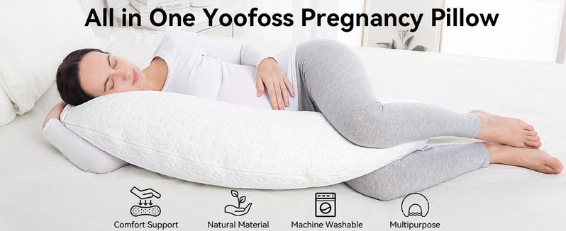 Yoofoss Pregnancy Pillows for Sleeping, 2 in 1 Adjustable Nursing and Maternity Pillow for Pregnant Women, Comfort Natural Fiber Body Pillow for Pregnancy, Arm Neck Belly Support, White