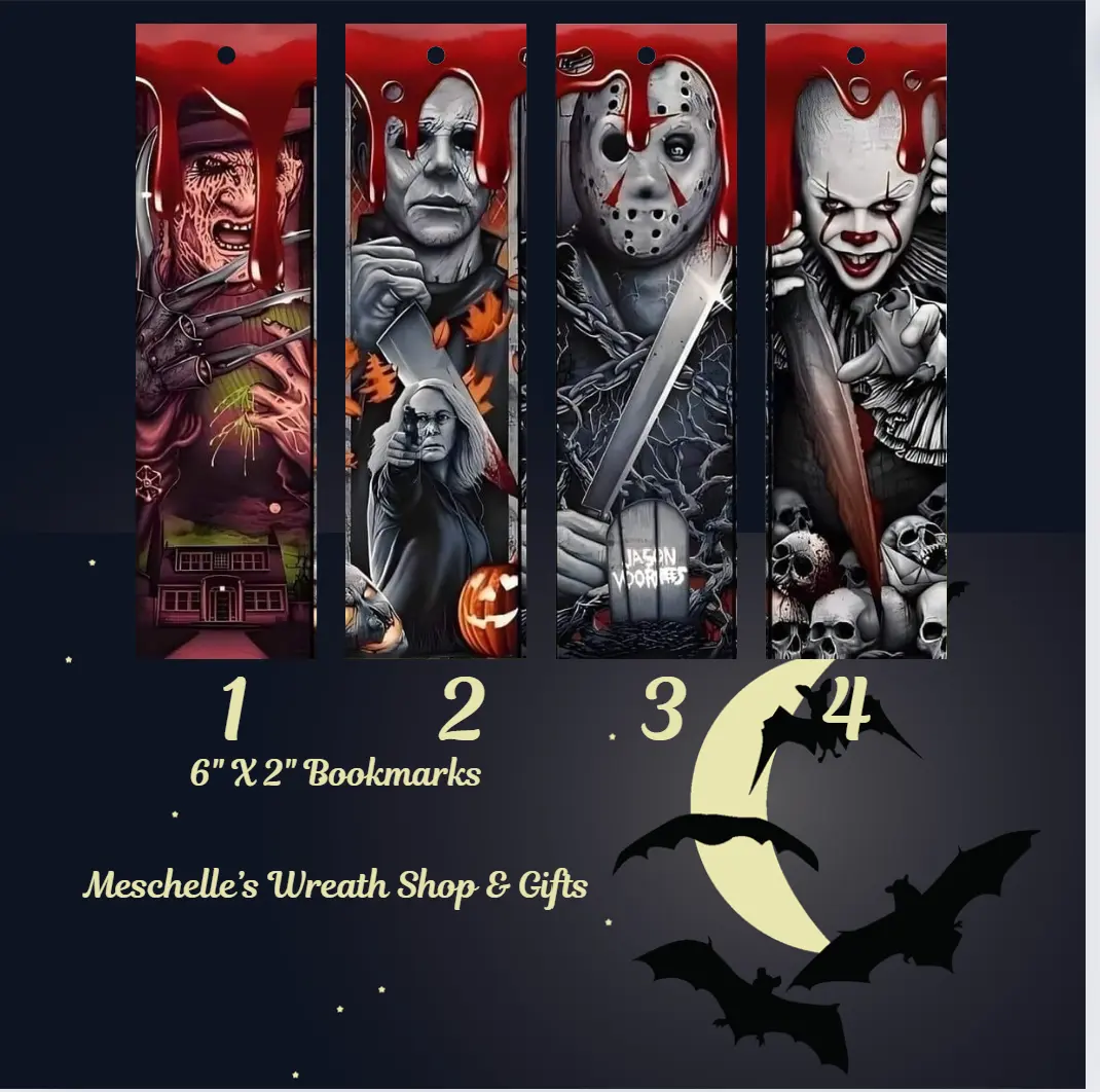 Horror Villain Themed Metal Bookmarks with Tassels - 2"x6" Size, Glossy Finish, Funky Unique Accessories, 1-Sided Print, Thoughtful Unique Gift for Friends, Horror Lovers (Literature & Art Accessory)