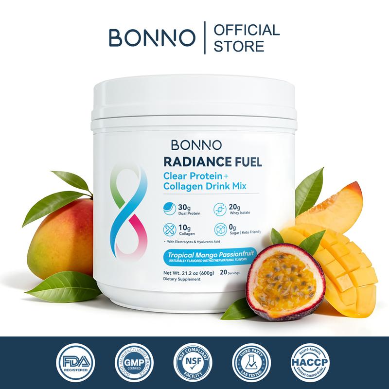 Bonno | Women's Protein Powder with 20g Clear Whey & 10g Collagen for Fitness & Radiance, colageno para mujeres Delicious Tropical Fruit Blend, 20 Servings Powder Zero Sugar