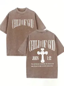 Men Shirts GLEC Child Of God, God Blesses You. Classic Retro Fashion Street Cross Jesus Popular Letter Pattern Print Boutique 230g Washed Cotton T-Shirt, Men's Summer High-Quality Printed Cotton Retro Fashion R