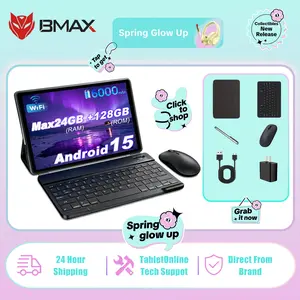 [TikTokShopSpringGlowUp]2026 The new's tablets BMAX-i9.5PLUS 10.1" IPS Android 15 Tablet 24GB RAM 128GB ROM Bundle with Keyboard,Mouse,Case,Stylus,Pre-installed Screen Protector,Type-C Charging,Adapter,Bluetooth,WIFI6,6000mAh Battery For Women's Day Gift