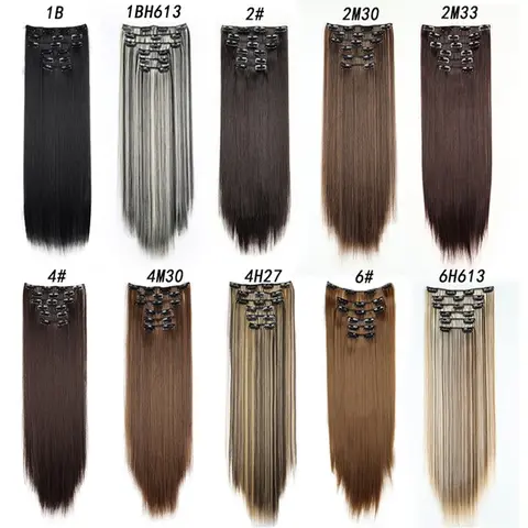 Unisex Silky Straight Synthetic Clip Hair Extensions - 6pcs 60cm Invisible Pieces with 16 Secure Clips, High-Temp Wire for Thick Volume, Ideal for Formal Updos, Casual Looks, Draped Styles, Valentine’s Day Accessory (For Synthetic Materials)