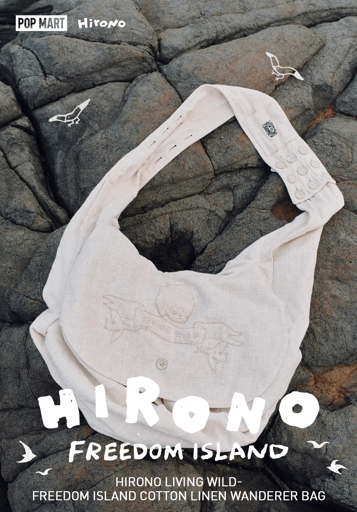 POP MART Hirono Living Wild – Freedom Island Cotton Linen Wanderer Bag White