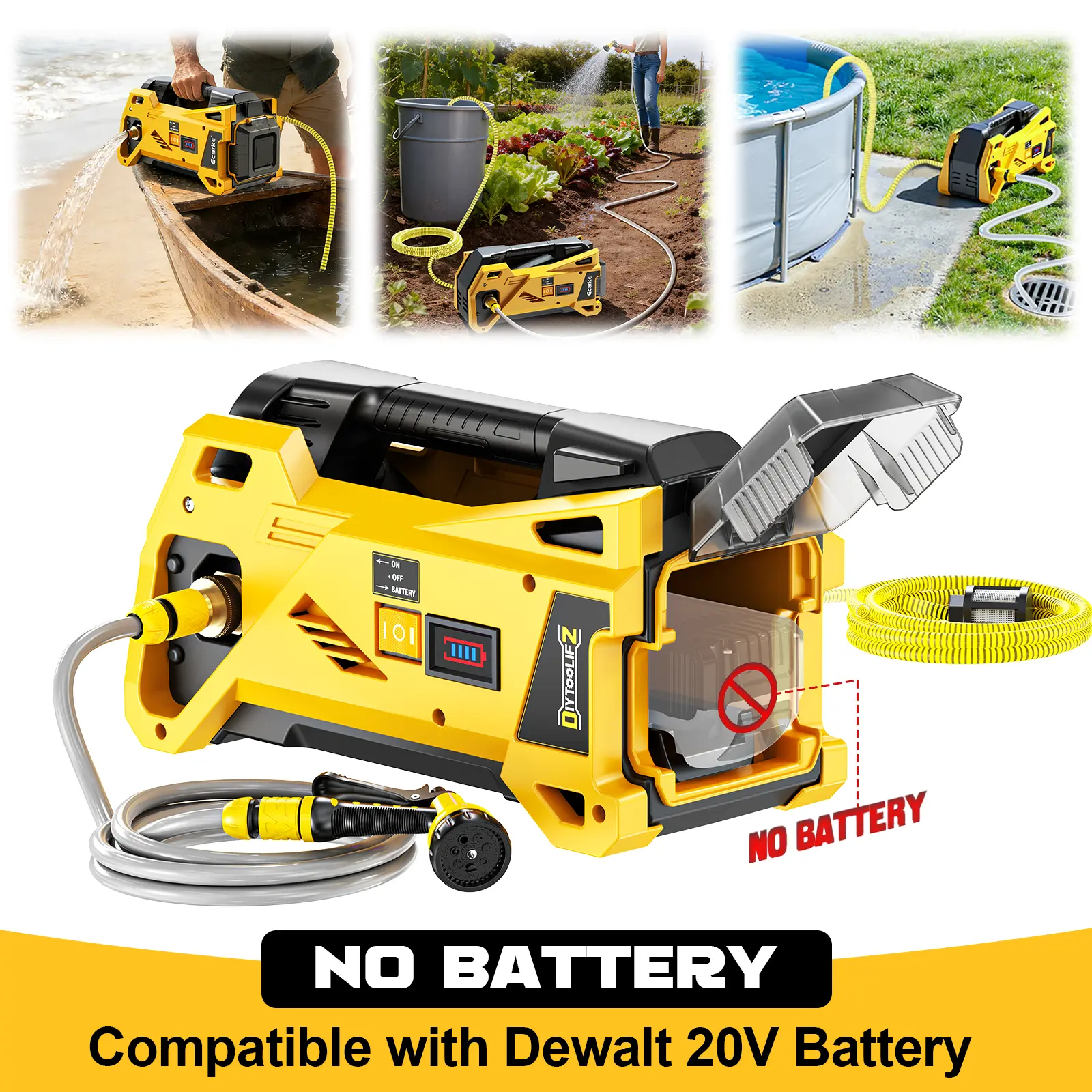 Cordless Water Transfer Pump 9.6GPM Compatible with Dewalt/Milwaukee Battery【NO BATTERY!!】, Powered Pond Pumps, Portable Self-Priming for RV, Tank, Pool Draining, Garden Watering backtoschool