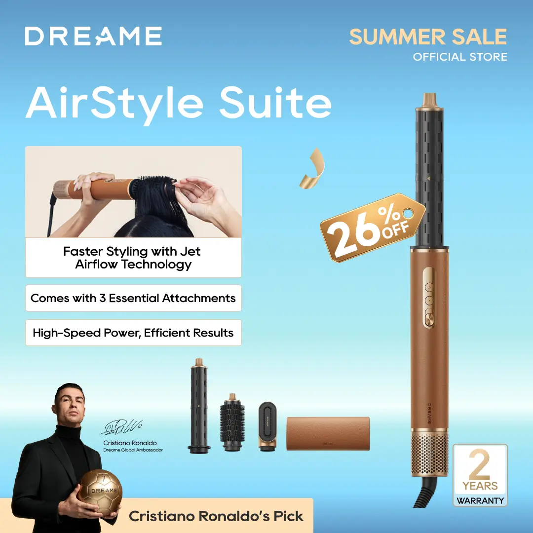DREAME AirStyle Suite Hair Styler & High-Speed Dryer, 110,000 RPM Motor, 3 Essential Snap-On Attachments for Curling, Volumizing & Fast Dry, Frizz Control, Cool Shot, Luxury Leather Travel Bag,dorm essentials Curly Hair Kit Heated Curler