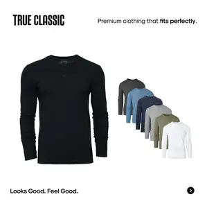 True Classic Men's Long Sleeve Henley  Soft Cotton Blend Fit, Classic 3-Button Style for Everyday, Streetwear, or Layered Looks