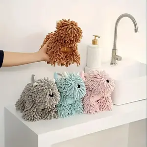 1pcs Cartoon puppy-shaped hand towel, wall-hanging towel, cute and soft towel, super absorbent cloth, hanging cloth, kitchen supplies, bathroom supplies, cartoon puppy chenille towel plush