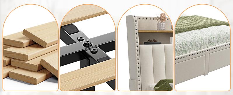 King Size Bed Frame with Storage & Headboard, Upholstered Queen or Full Size Divan Beds with Drawers & Shelves, Luxury Bed Frames- Modern Luxury Home Interior Furniture