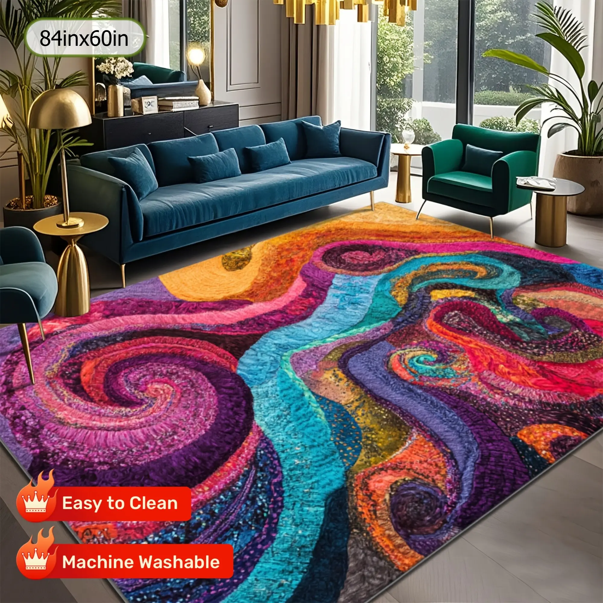 Cashmere-Like Patterned Decorative Area Rug - Modern Indoor Anti-Dust Rug with Exquisite Design, Comfortable Easy-to-Clean Machine-Washable for Living Room, Bedroom, Anti-Dust Area Rugs