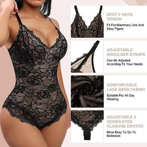 FeelinGirl Sexy Lace Bodysuit Shapewear for Women Thong Adjustable Seamless Underwear Womenswear  Nylon Tops1 Valentine's Day Gift Springtok