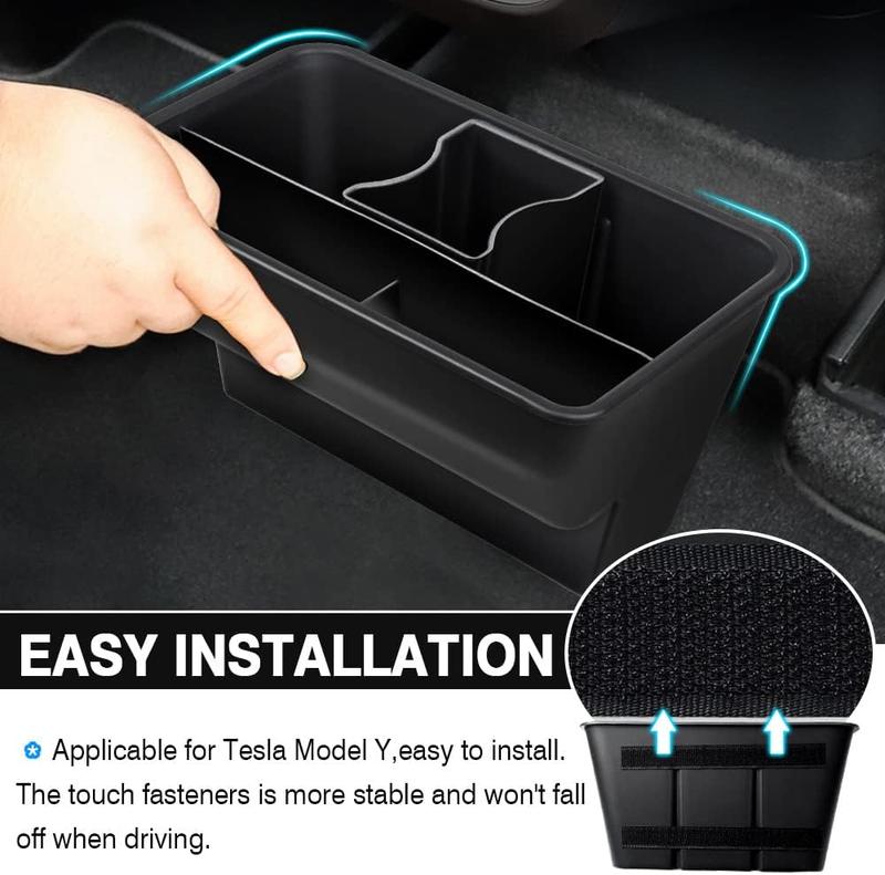 Canvcle Rear Center Console Organizer for Tesla Model Y 2020-2024 Accessories 2nd Row Back Seat Storage Box Under Seat Rear Middle Air Outlet Trash Can Container Bin ABS Black