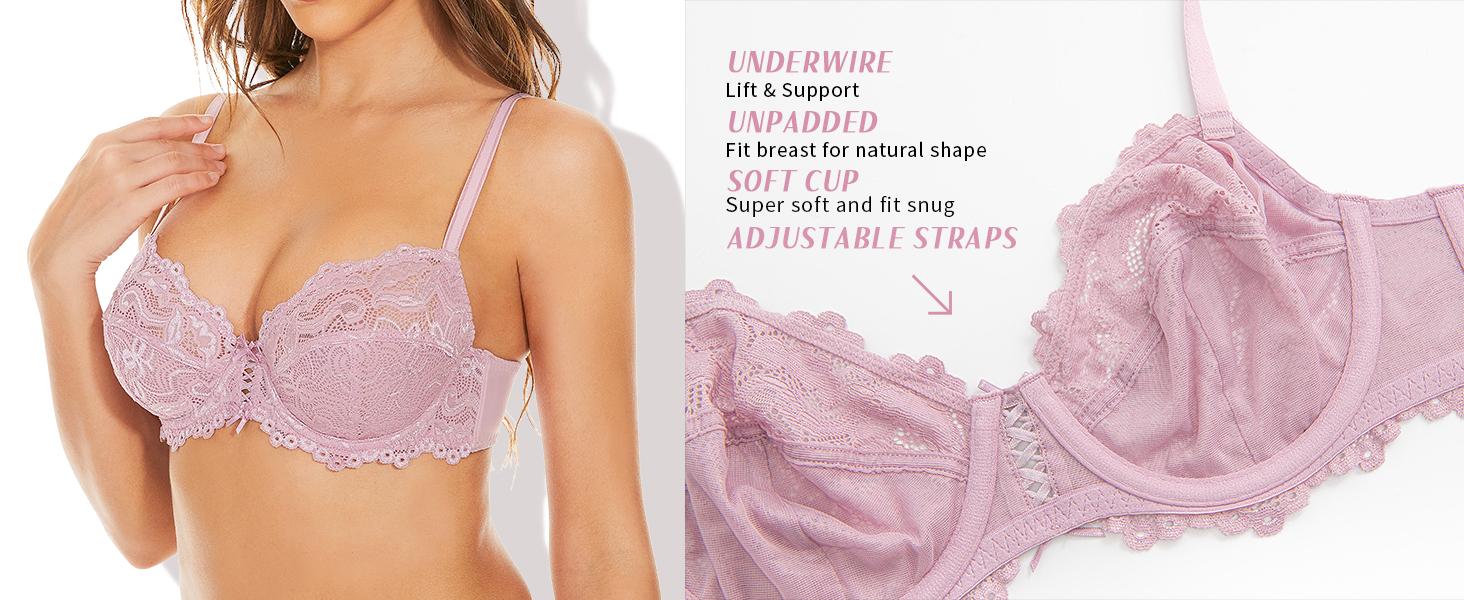WingsLove Women's Lace Bra Non Padded Unlined Full Coverage Plus Size Bralette for Comfort and Style