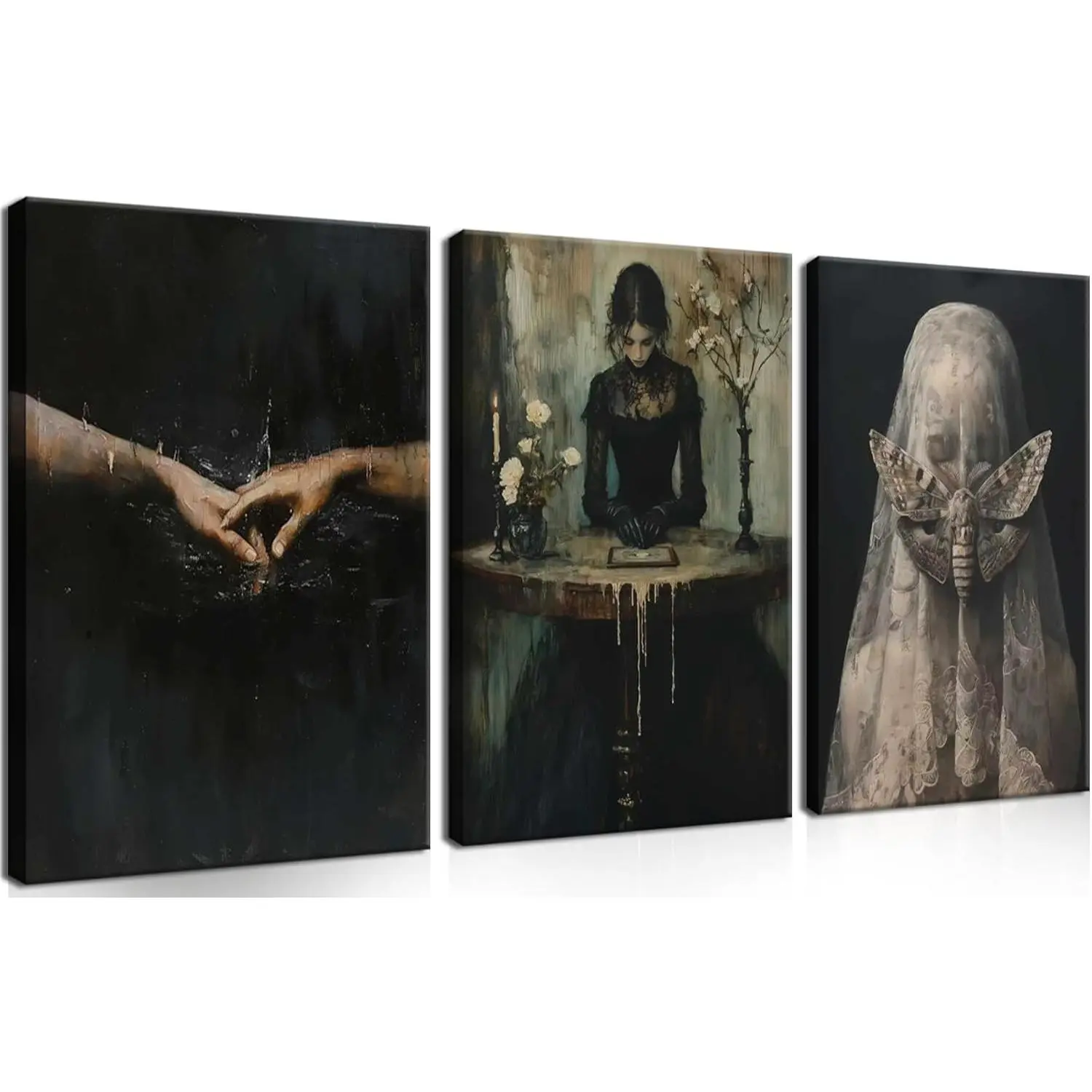 Dark Academia Wall Art, Moody Gothic Victorian Canvas Wall Decor Painting, Vintage Creepy Aesthetic Artwork Poster Prints Pictures for Living Room Bedroom 12x16 Inch Framed,2D Flat