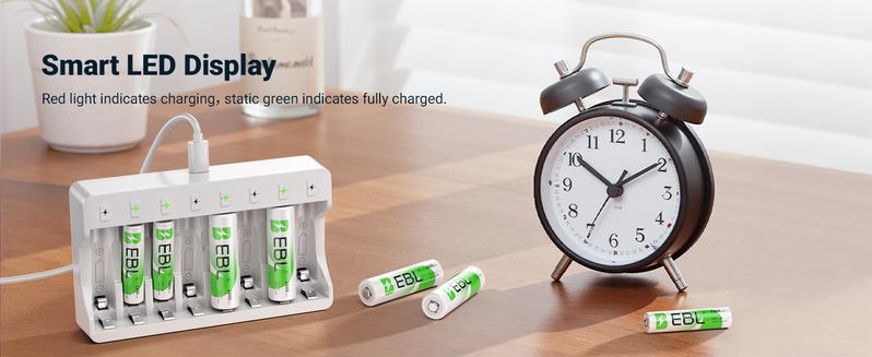 EBL Rechargeable AA Batteries 2800mAh and AAA Ni-MH Rechargeable Batteries 1100mAh with 8-Bay AA AAA Individual Battery Charger