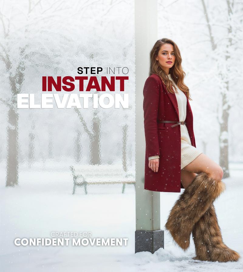 Fur Knee High Boots For Women Round Toe Flat Heel Pull On Comfortable Warm Boots Fashion Party Dress Fluffy Furry Trendy Womens Boots Valentine Shoes