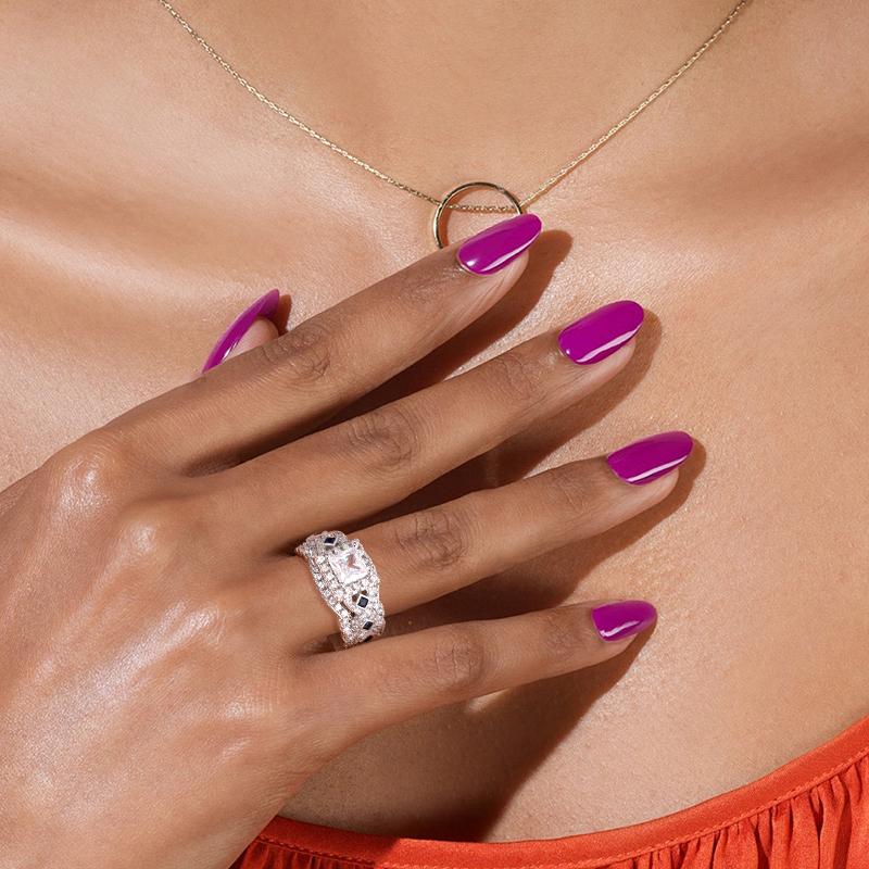 3CT Princess Cut Halo Ring with Blue Gems Band, Jewelry Ring with 5A Cubic Zirconia, Engagment Ring for Women, Bridal Ring & Vintage Anniversary Wedding Gift for Her