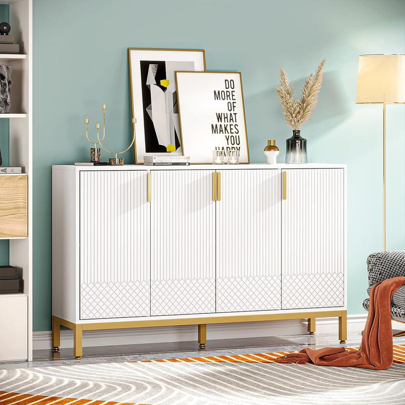 Tribesigns Modern Storage Cabinet, 59 Inch Sideboard Buffet Cabinet with 4 Doors & Gold Metal Base,for Entryway, Living Room, Dining Room