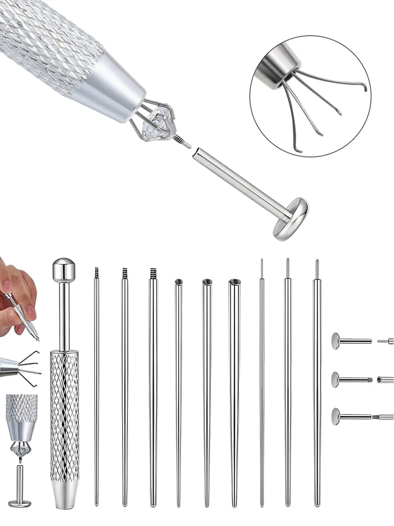 10PCS/Set Piercing Taper Ball Grabber Tool for Changing Jewelry - 14G 16G 18G 20G Threadless/Internal thread/External Thread Piercing Taper Stretching Kit for Ear/Nose/Navel/Nipple/Lip/Eyebrow/Tongue Nose Piercings Kit Piercing Tools
