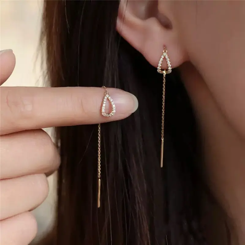 Soco 925 Silver Needle Simple Waterdrop Tassel Long Ear Line For Women DDES0597 Elegant, Personalized, Versatile And Fashionable Face-Slimming Earrings 14K Gold-Plated