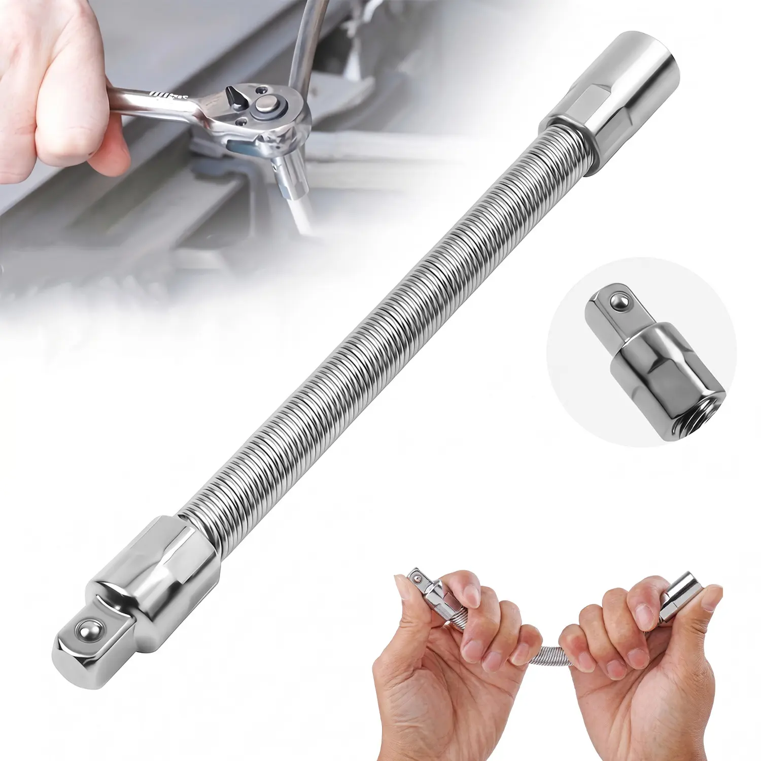 1/2" Flexible Socket Extension Bar, Bendable Ratchet Wrench Extender with 1/2-Inch Drives, Flexible Socket Extension Bars, Cars Accessories