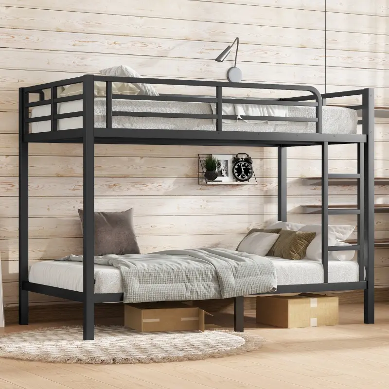 Metal Bunk Bed for Teens and Adults,Space-Saving/Noise Reduced/No Box Spring Needed, Black, Metal Frame, 250 Lbs (Upper Bed)
