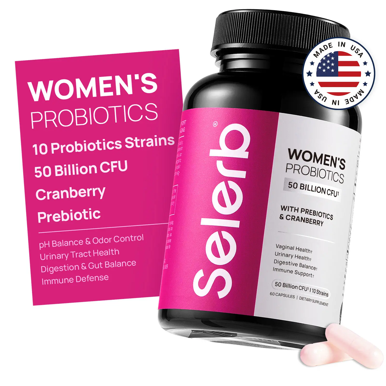 Selerb Probiotics for Women – 50 Billion CFU with Cranberry & Prebiotics – Vaginal, Digestive & Urinary Health Support – 60 Capsules TikTokShopBlackFriday
