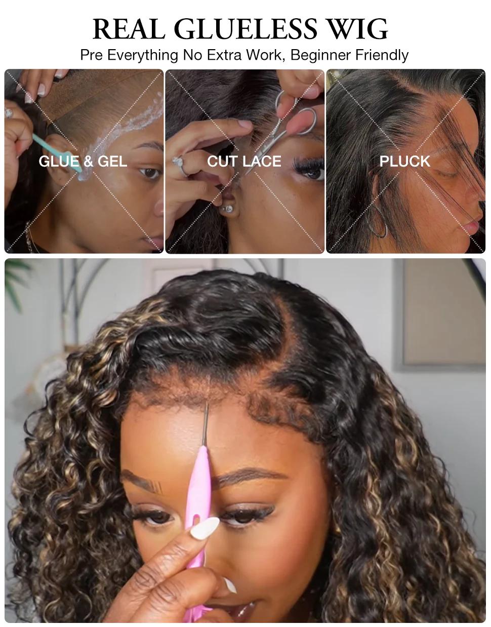 4c Curly Highlight Wig 220% Density Blonde Wigs Human Hair Pre-cut 8x5 HD Lace Wear Go Glueless Wig Bleached Invisible Knots #TikTokShopBlackFriday