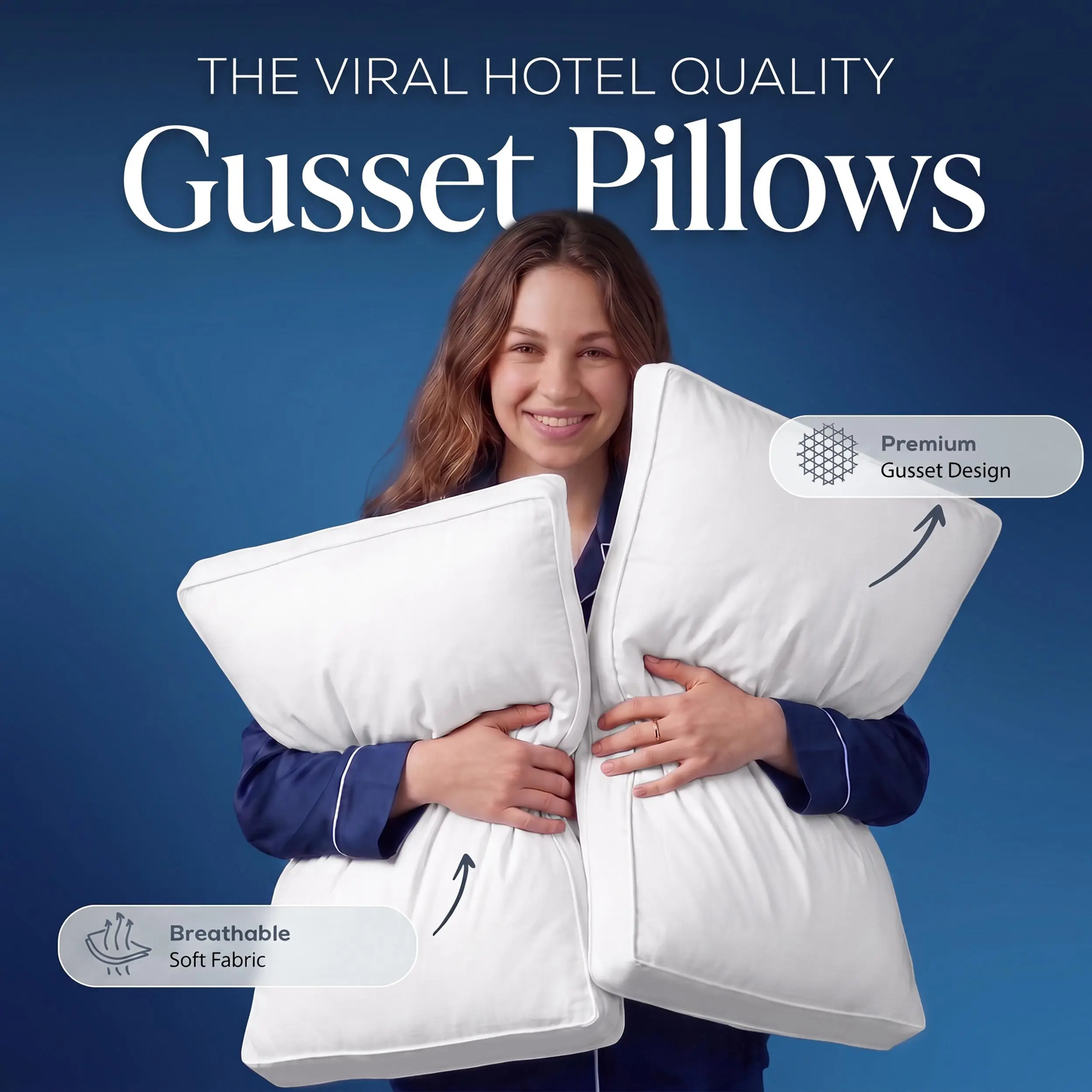 Utopia Brands Gusseted Bed Pillows (2 & 4 Pack) - Viral Hotel-Quality, Cooling Sleep, Plush, Breathable, Shape-Retaining, Polycotton, Corded Edge, Gusseted Support, Bedding Accessories, Memory Foam Cushioning, Hand-Wash Easy, Ideal for Hotel-Style Use