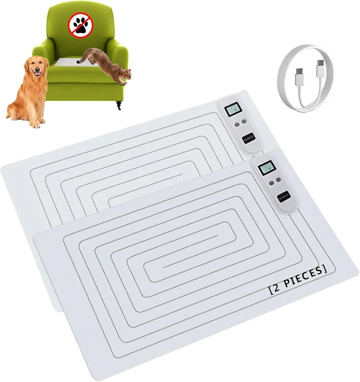 Rechargeable Pet Shock Mats Same Size, Cat Repellent Pad, Cat Deterrent Mat, Electric Training Mat Keeps Dogs and Cats Off Sofa, Couch, Bed and Countertop ("x")