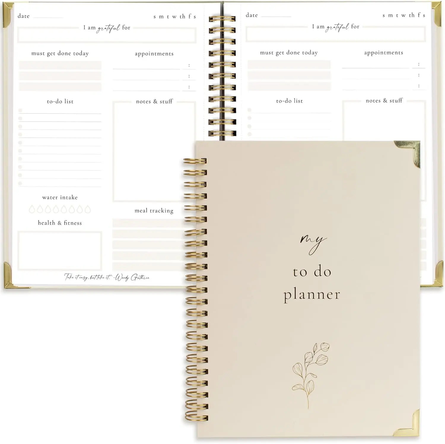 Golden 2026 To-Do List Notebook (8.5x6.4in) - Adult Aesthetic Undated ADHD Planner, Office Stationery & Accessories, Fitness Journal with Health Tracker for Task Organization & Productivity Boost