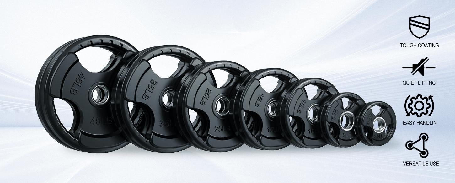 RitFit Olympic Rubber Grip Plates for Barbell, 2-Inch Weight Plates for Weightlifting and Strength Training in Home & Gym, Single, Pair and Sets(2.5/5/10/25/35/45 LB)