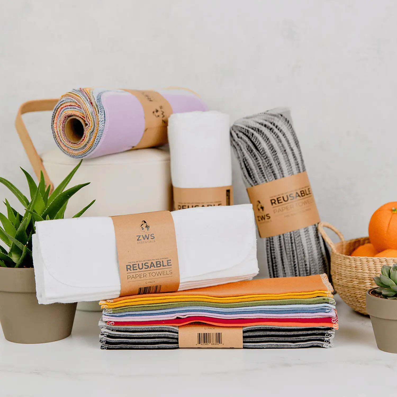 ZWS Essentials Reusable Paper Towels - Pack of 10, 100% Organic Cotton, Absorbent Reusable Kitchen Wipes for Cleaning