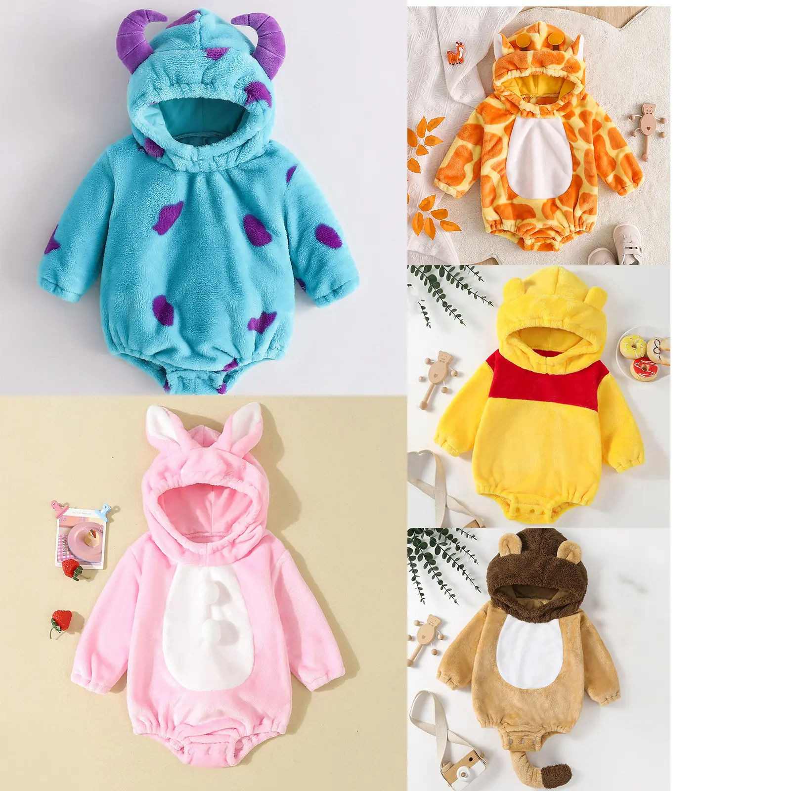 Unisex Baby Animal Print Flannel Hooded Long Sleeve Romper Jumpsuit - Hood Closure, Role Play Wear, Baby Girl Clothes, Cute Infant Gift, Costume Use, Rompers Jumpsuit, Long Sleeve Shirt,back to school