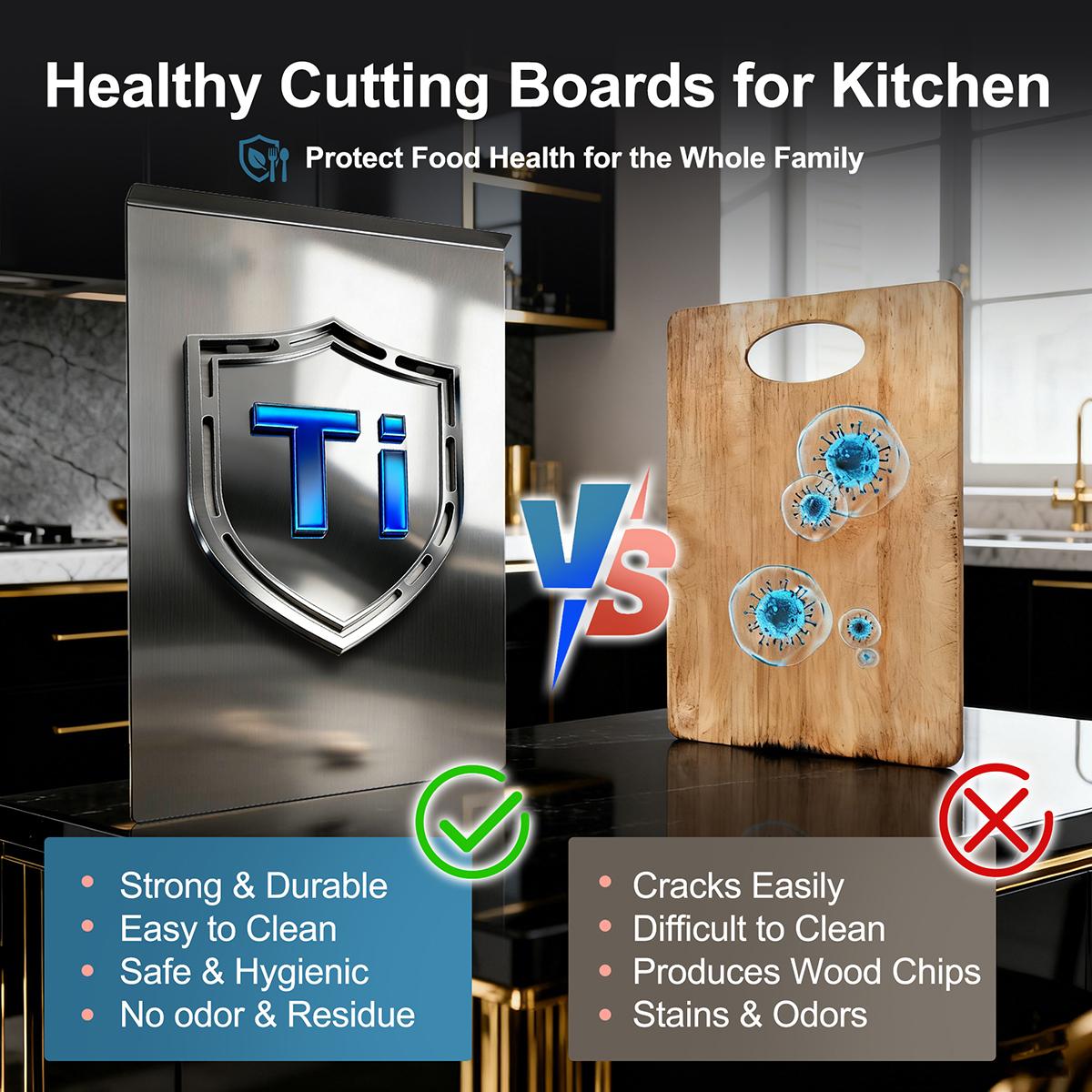 Titanium Cutting Board for Kitchen, 1 Count Durable Easy To Clean Titanium Chopping Board, Home Kitchen Cooking Accessories stainless premium knife Space-Saving Cutting Board Set Portable alloy plastic cutting board kit c ken cleaning cheese knife