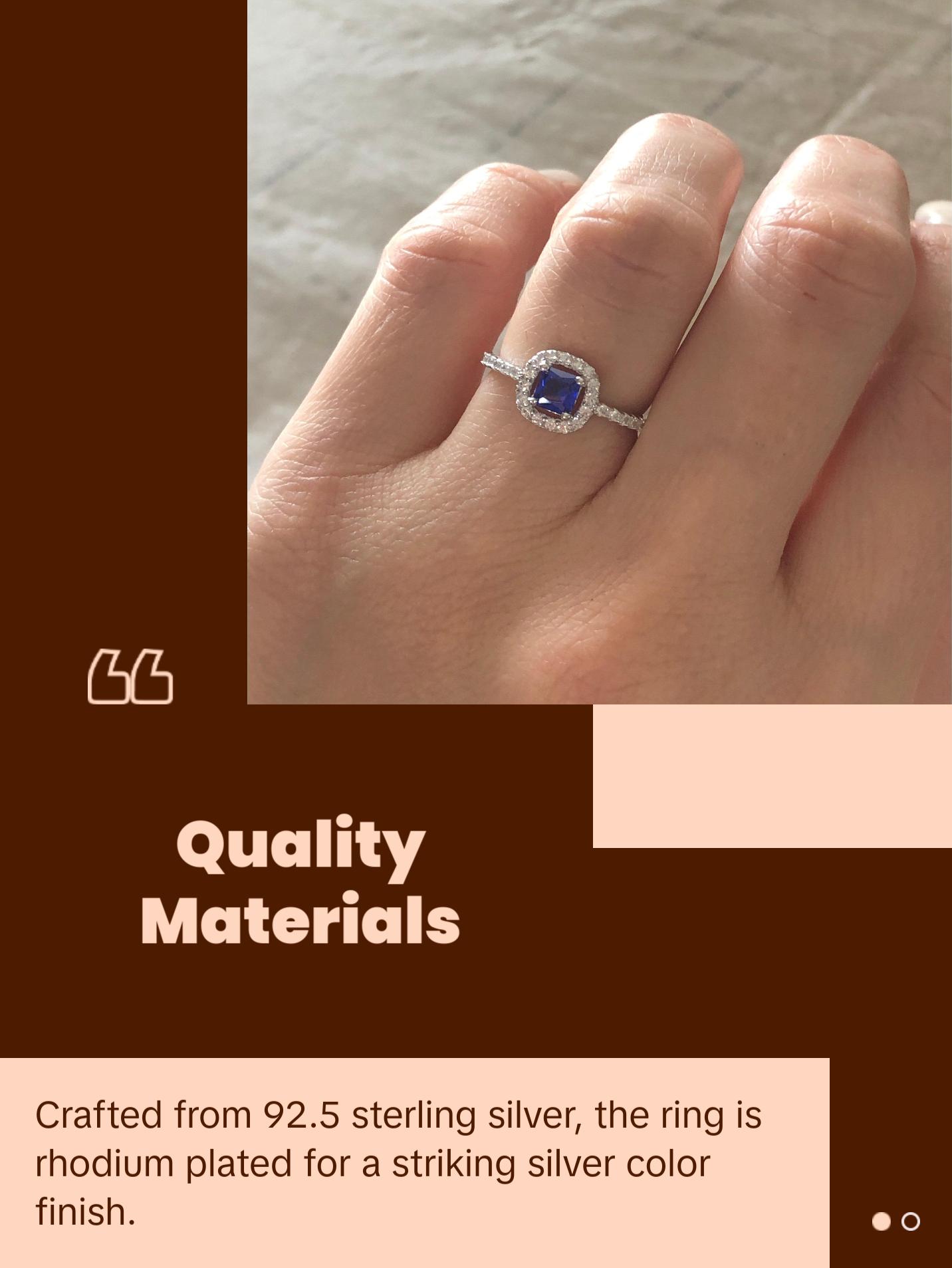 Square Halo Round Cut Blue Sapphire Ring