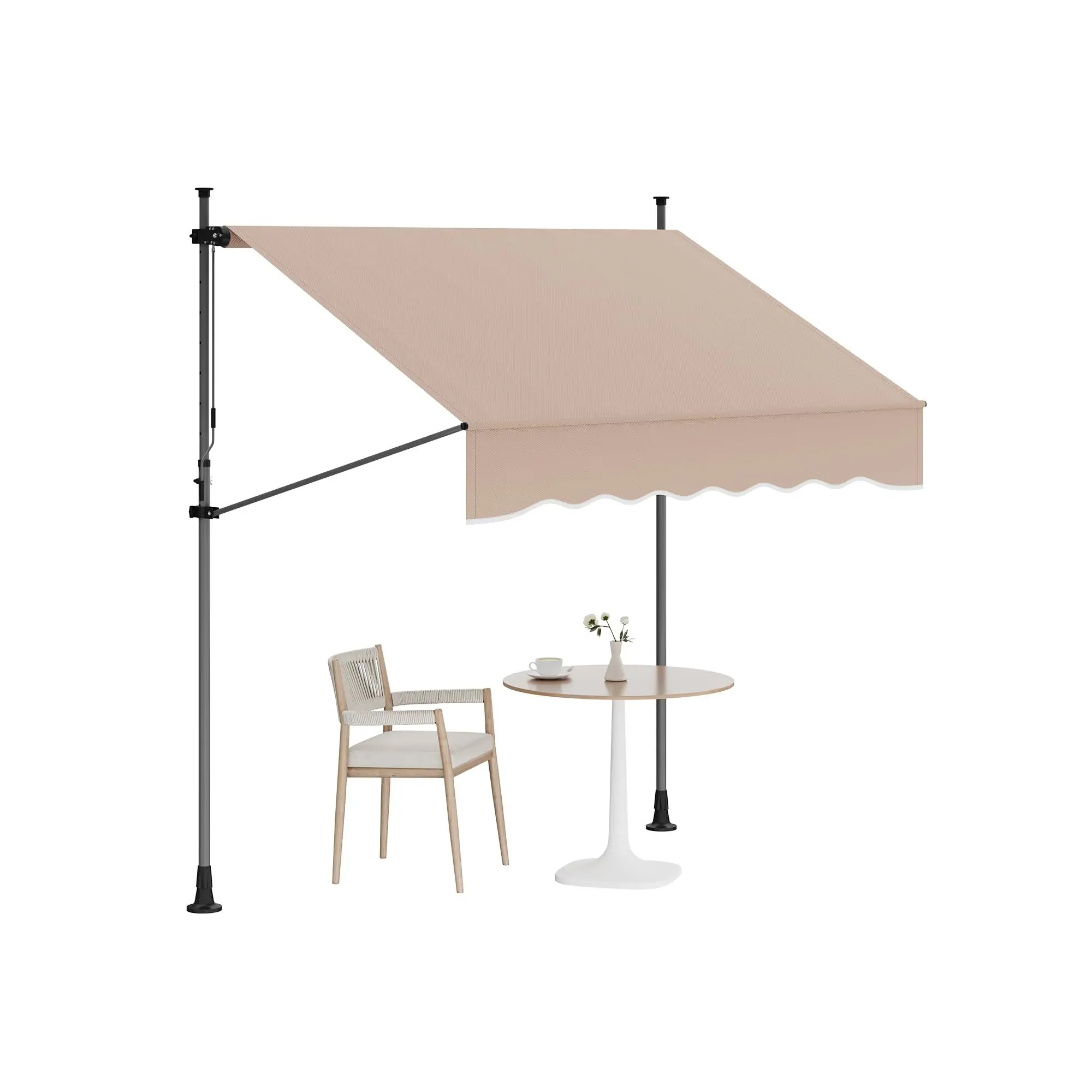 Manual Retractable Awning - 118in x 118in UV Block Patio Sunshade Shelter, Angle & Height Adjustable Sunsetter Exterior Awning for Windows & Doors, Beige, Uv Block Awning