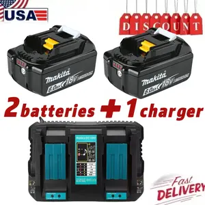 2Pack 6.0Ah LXT Lithium-Ion Battery + DC18RD 2 Port charger For Makita 18Volt LXT Lithium-Ion Battery BL1830 BL1860 1840  with LED indicator High Quality 100% NEW