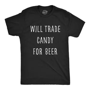 Mens Will Trade Candy for Beer T Shirt Funny Halloween Trick Or Treat Graphic Tee Mens Funny T Shirts Cool Vintage Fashion T-Shirt Gift Classic Menswear Halloween Apparel for Men Funny Beer Short Sleeve Novelty Black