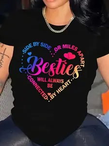 Besties Heartfelt Rainbow Letter Print T-shirt