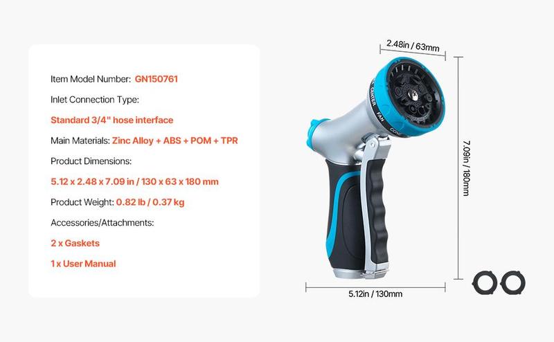 VEVOR Hose Nozzle 10 Spray Patterns Garden Hose Nozzle Sprayer for Watering & Washing